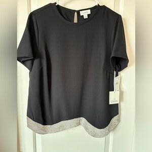 CeCe Elegant Black Tee with Sparkling Silver Trim